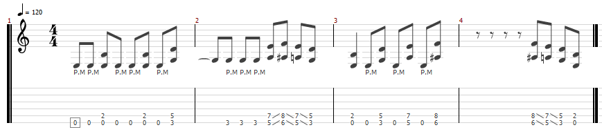 Em riff motif, repeated with fewer notes